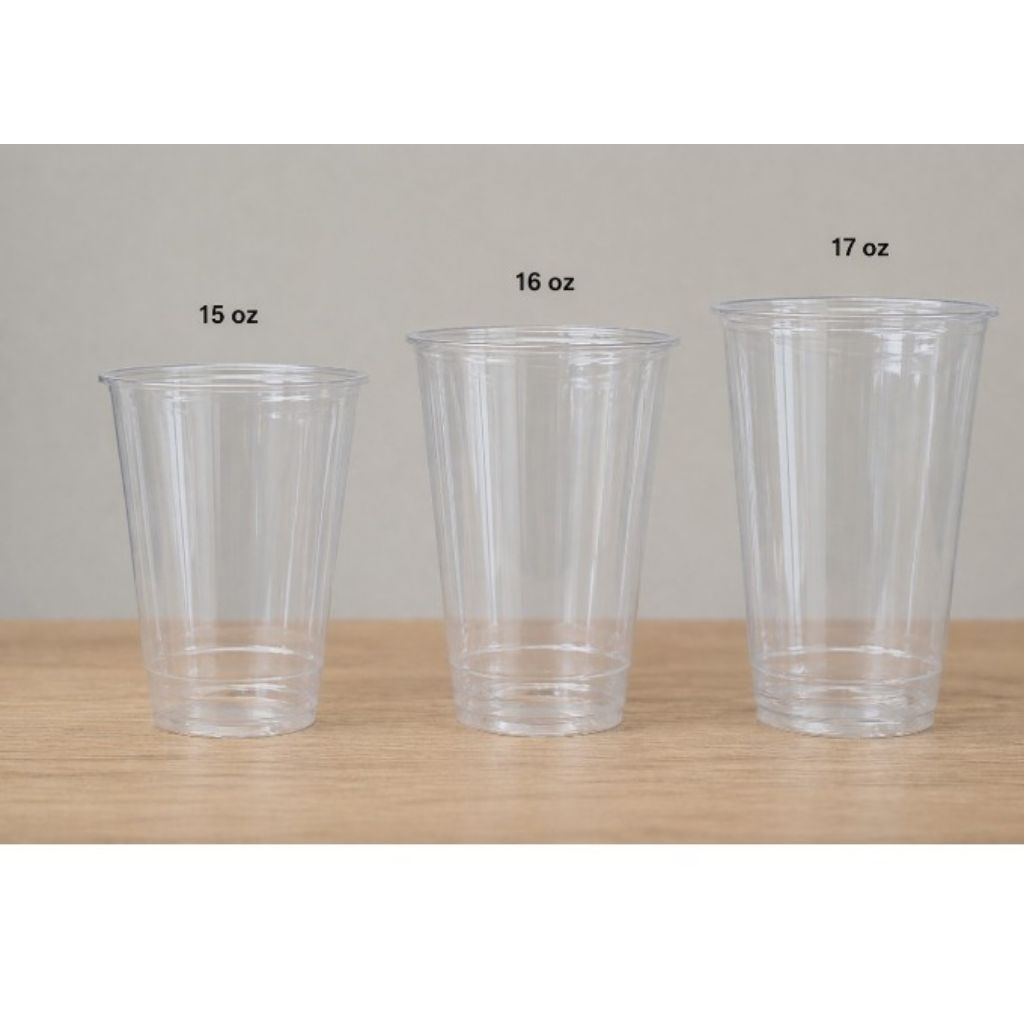 Gelas plastik bening dengan ukuran 14oz,16oz dan 17oz