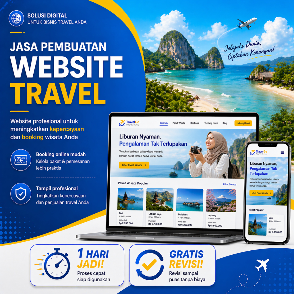 Website Travel - Gratis Domain & Hosting - 1 Hari Jadi - Web Travel - Web Pariwisata - Jasa Buat Web