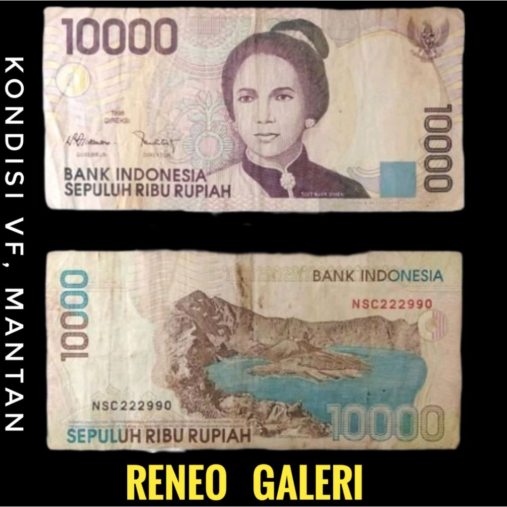 VF 10.000 Cut Nyak Dien Dhien Tahun 1998 Rp 10000 Uang kertas kuno duit lama original asli Indonesia