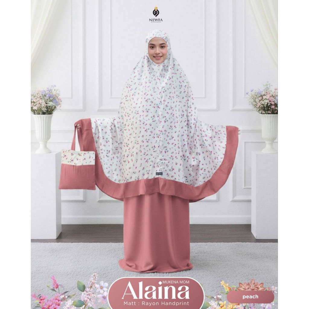 Mukena Dewasa Setelan Jumbo Mukena Alaina Rayon Handprint Premium Motif Bunga Kecil