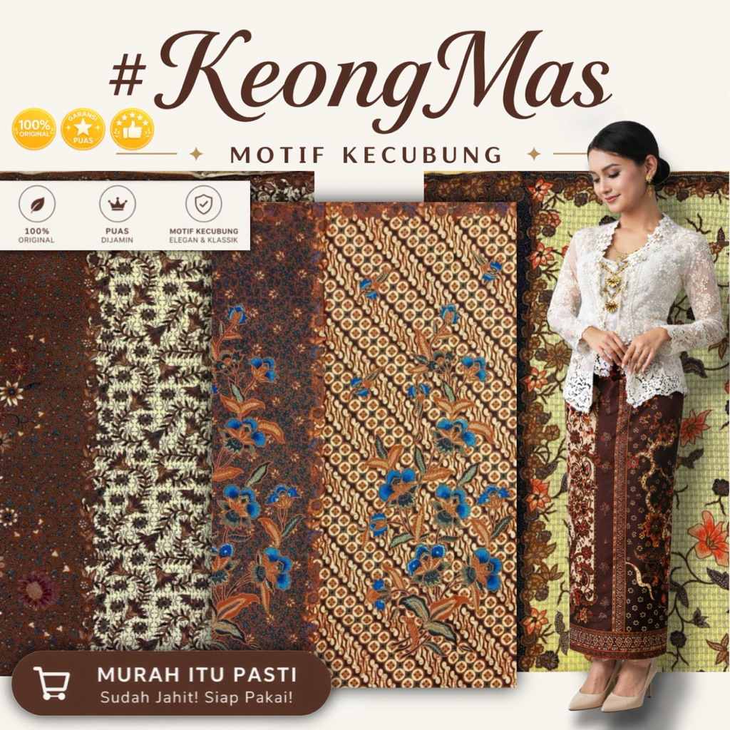 Sarung Batik Keong Mas Sudah Jahit Kain Jarik Panjang Lebar Halus  Besar Motif Kembang Besar Cap New