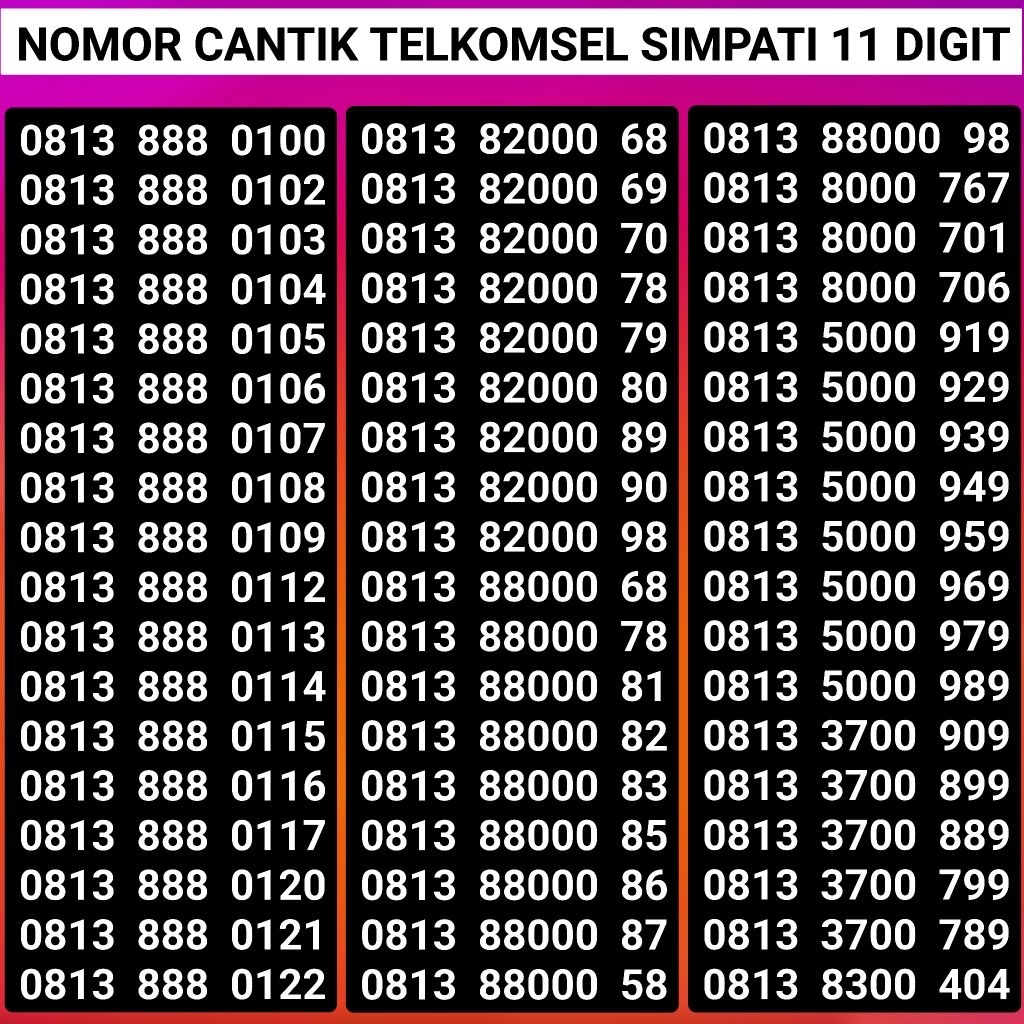 Kartu Perdana Nomor Cantik Telkomsel Simpati 11 Digit New Produk 8000 8000 5000 7000 888