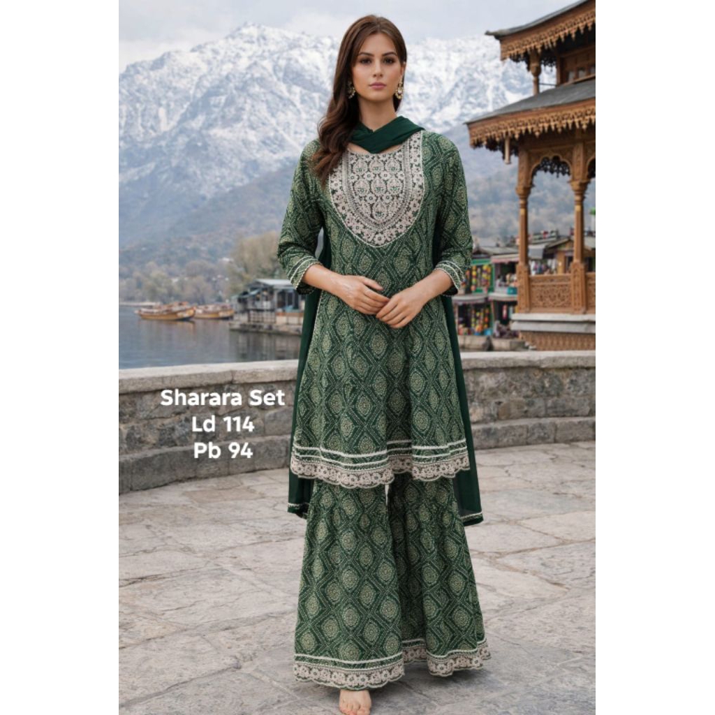 Kurti Sharara Kurta wanita Set Lengkap Katun Premium Original Celana Zarara