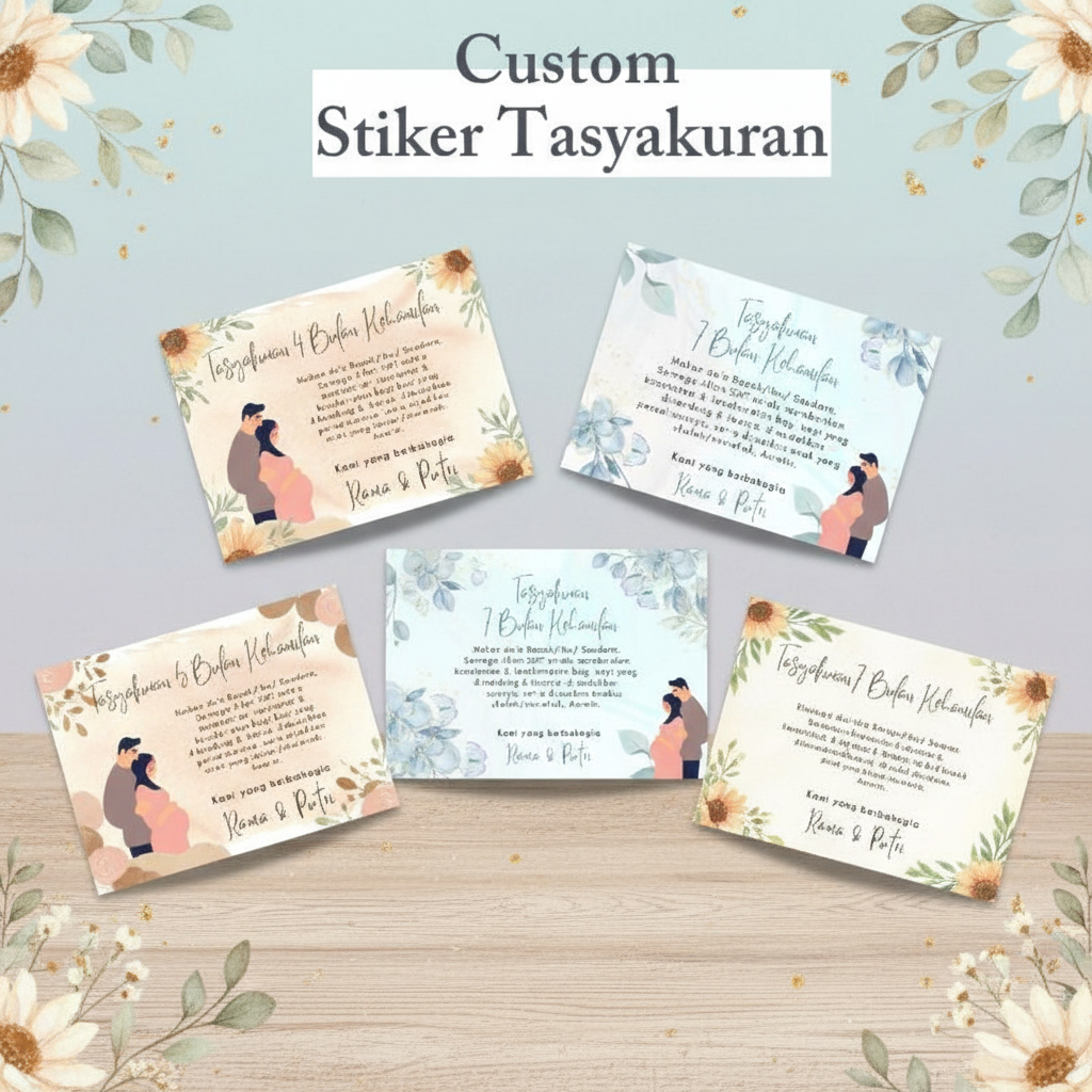 Cetak Kartu/Stiker Label Tasyakuran 4/7 Bulanan Kehamilan HIJAB, Syukuran 4,7 Bulanan Kehamilan-TB01