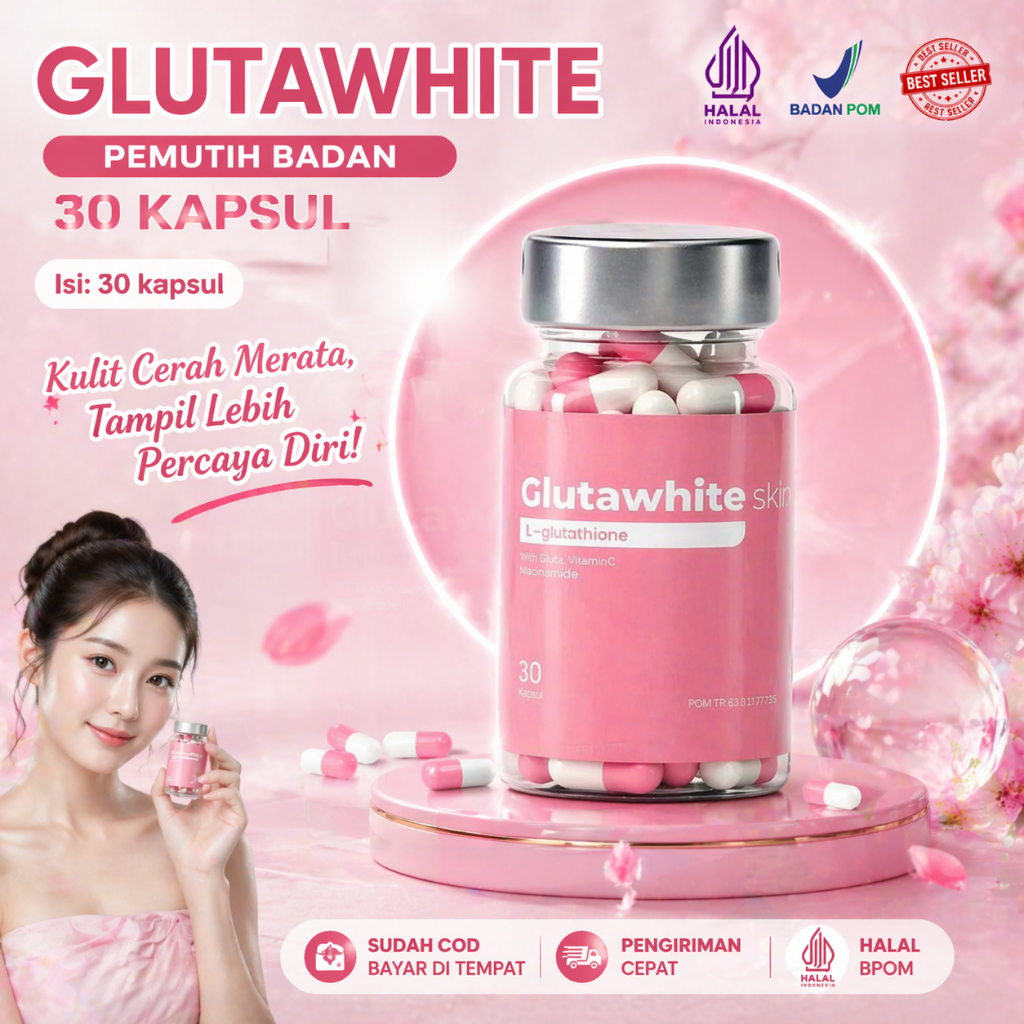 Glutawhite Skin Original 30 Kapsul Suplemen Pemutih Kulit Badan Cerah Glowing BPOM Aman