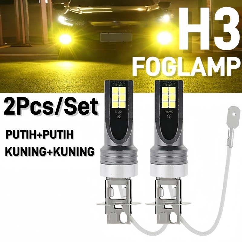 2Pcs Lampu Kabut Depan Mobil H3 H7 12SMD LED Foglamp Avanza Xenia Calya Agya Brio PUTIH KUNING