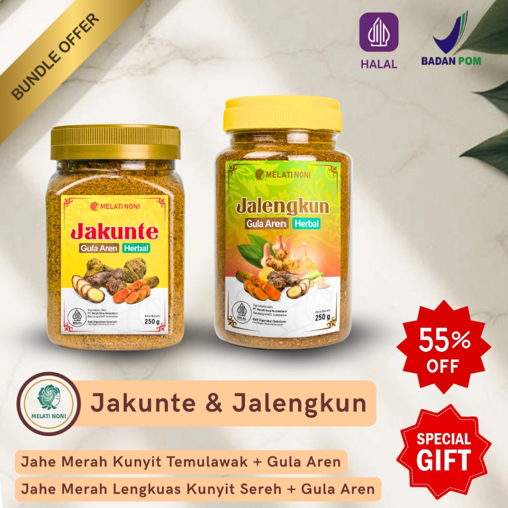 Minuman Jahe Merah Kunyit Temulawak Lengkuas Sereh Gula Aren Bubuk Murni Jamu Herbal Melati Noni