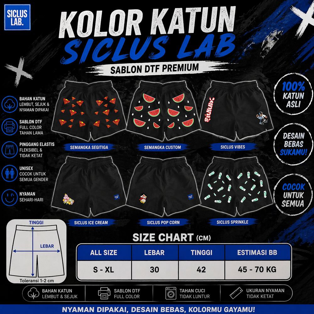 SICLUS LAB - [KOLOR KATUN] CELANA PENDEK BOXER PRIA | BOXER PRIA SABLON VARIASI KEREN V2