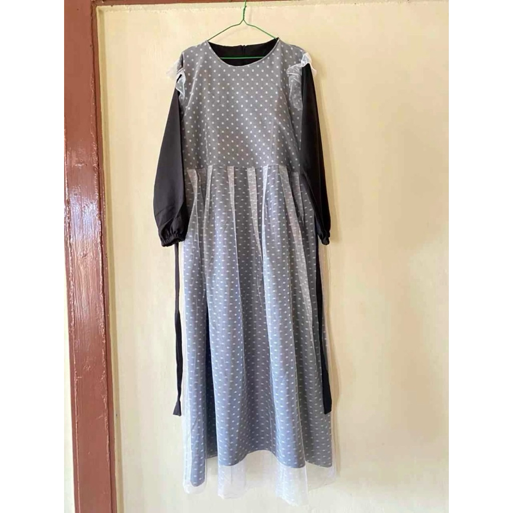Dress Gamis Tile Wanita Hitam Abu