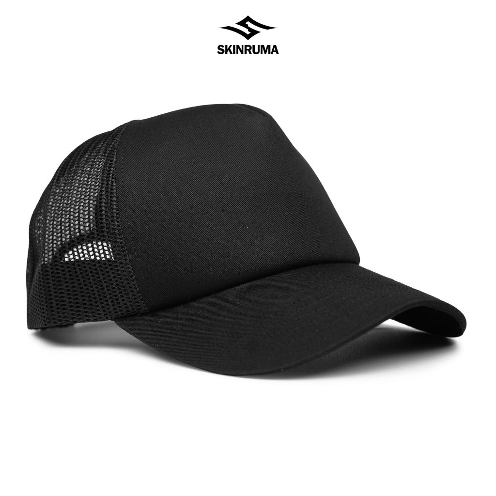 SKINRUMA Topi Jaring Polos Distro Unisex Pria Wanita Black / Topi Trucker Hitam / Topi Kekinian