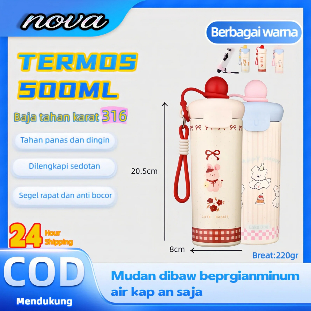 Termos stainless steel 316 baru dengan motif kartun  portable tumbler panas dingin thermos air panas