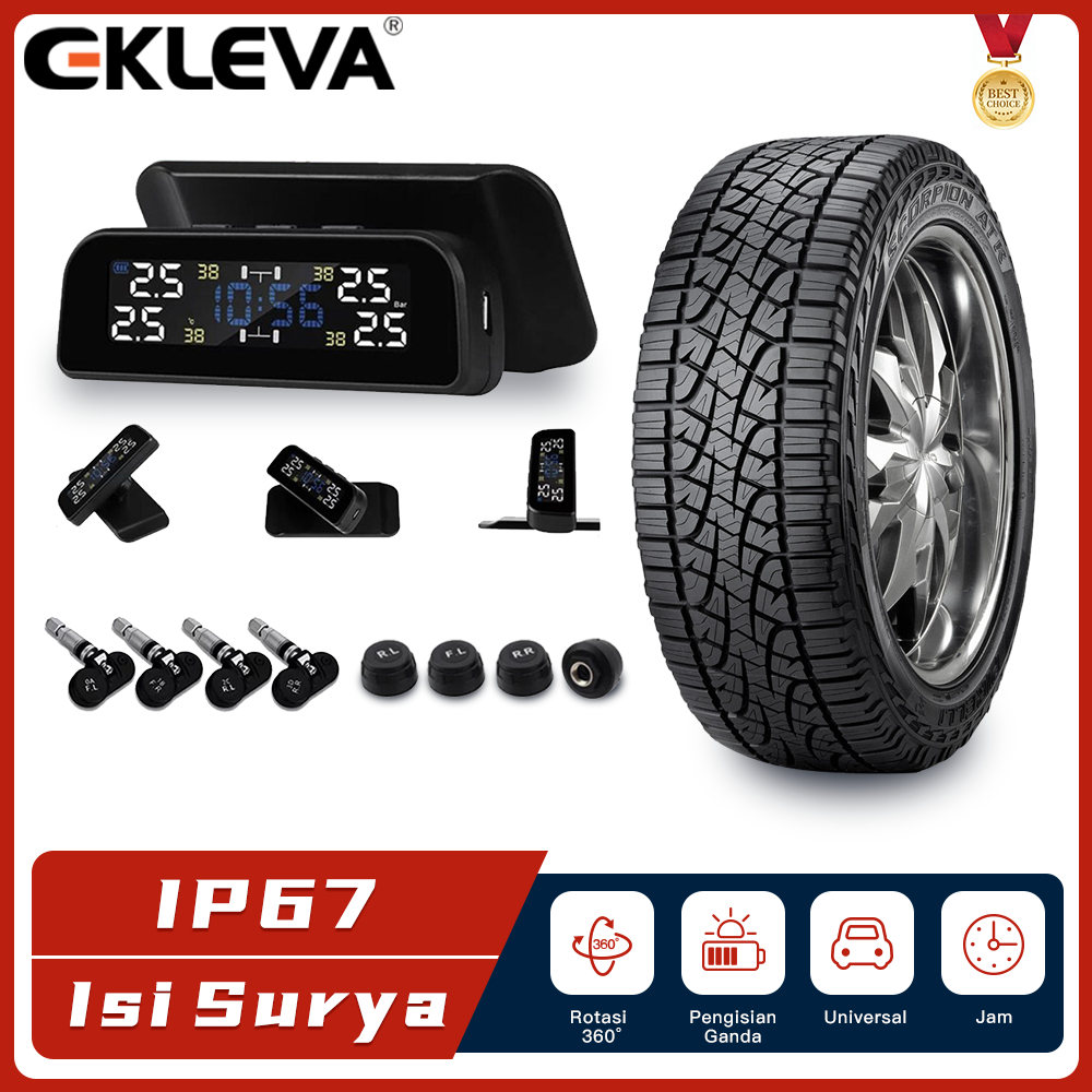 EKLEVA TPMS Mobil Solar Layar LCD Alarm Monitor Tekanan Ban Digital