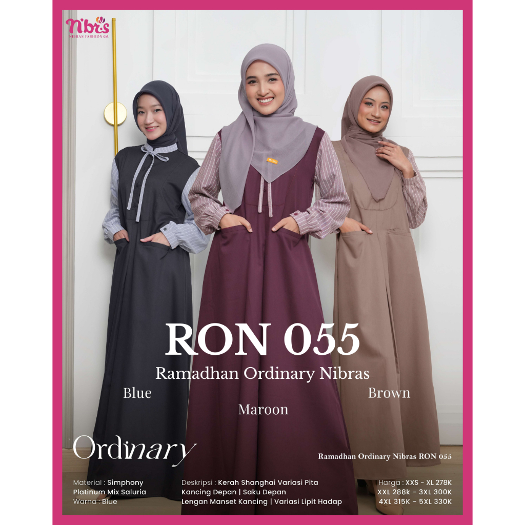 Nibras Gamis Dewasa RON 055 Warna Brown Maroon Blue