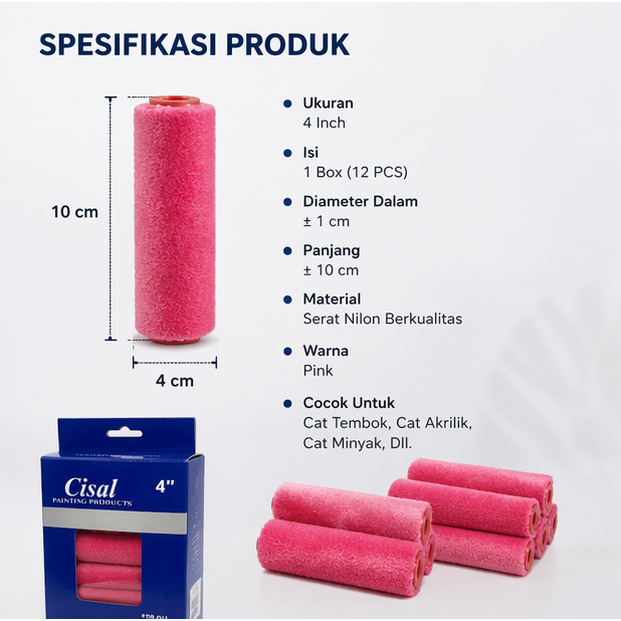 [1 Lusin] BEST Refill Kuas Roll Cat Kapal Kecil 4inch | Kuas Roll Cat Minyak CISAL