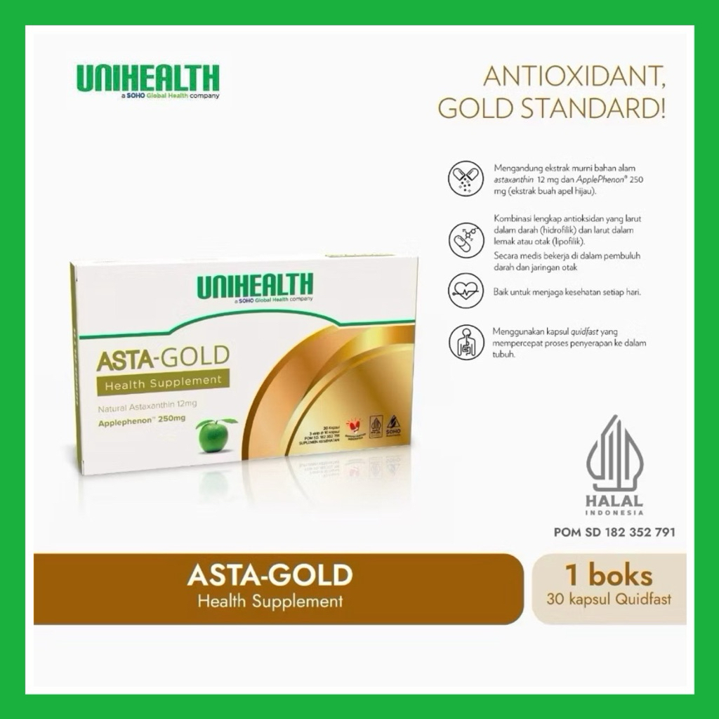 AstaGold 30 Kapsul Antioksidan Gold Standard Asli UniHealth