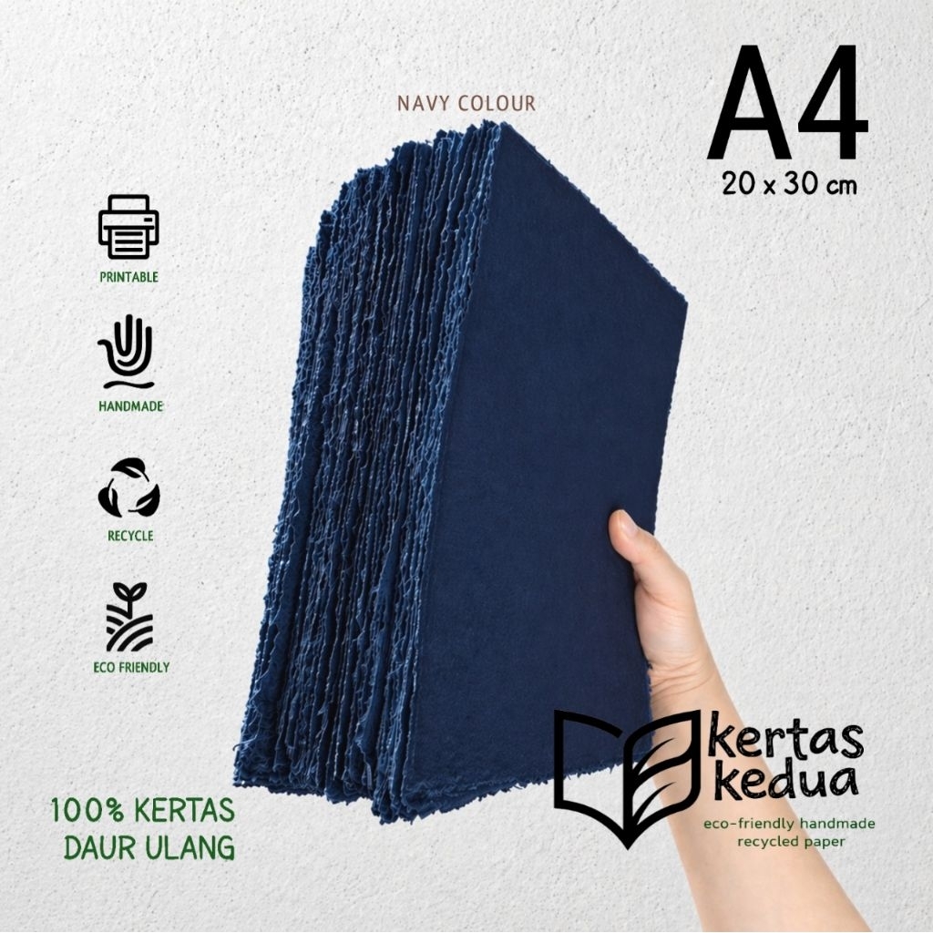 Kertas daur ulang A4 warna NAVY / handmade/ bisa print/ recycled paper
