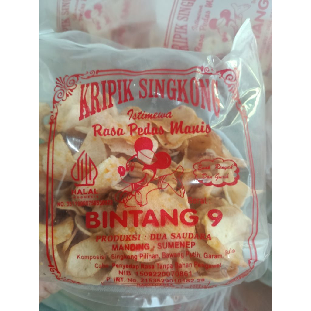Kripik Singkong cap Bintang 9 berat 150gr Rasa Pedas Manis dan Bawang Putih - Kripik Singkong Madura