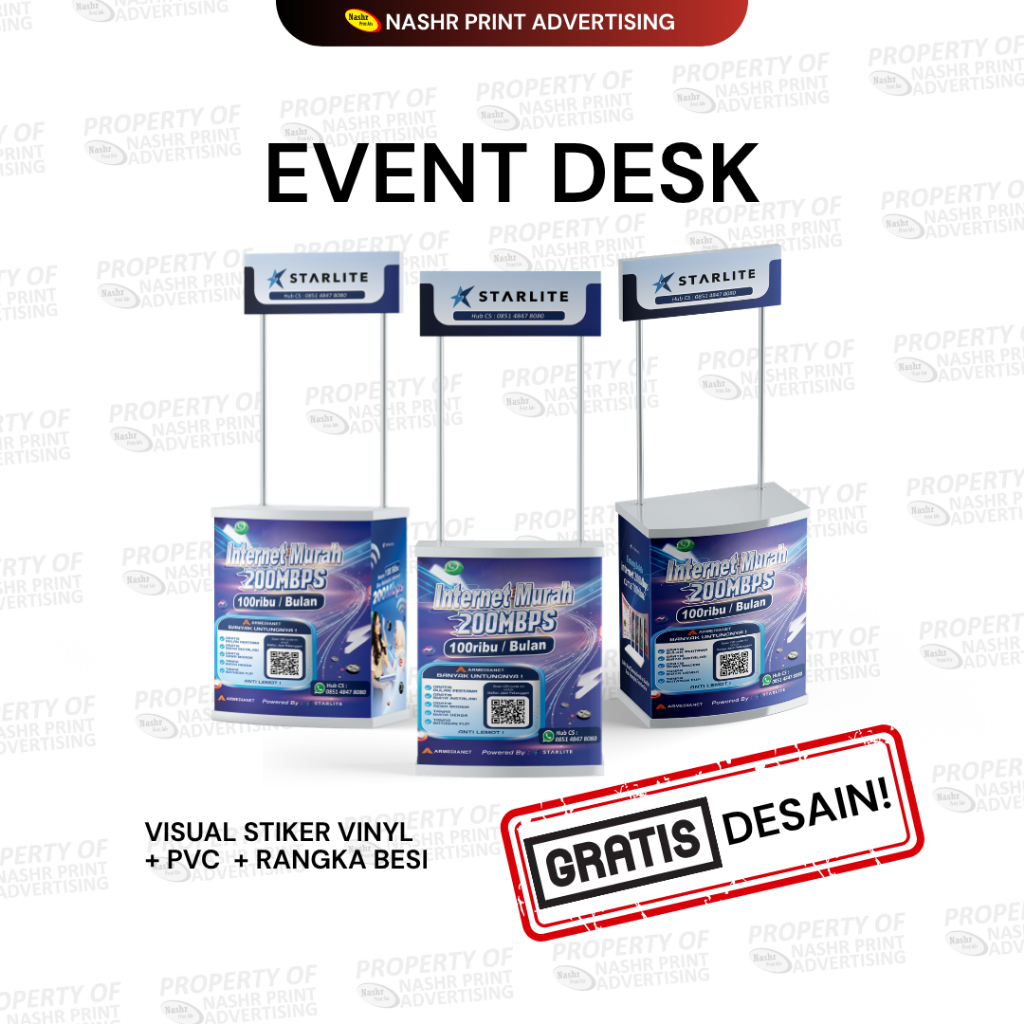 Event Desk / Meja Booth Portable Custom | Meja Promosi Lipat + Cetak Branding Stiker Meja Lipat
