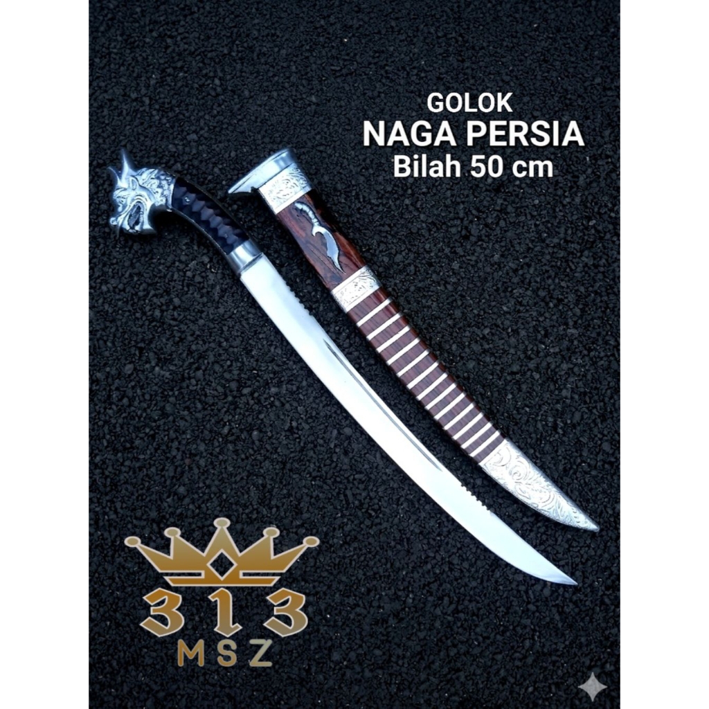 Golok NAGA PERSIA billah 50cm Kebun Pemburu Baja Sup9 Sepuh Pisau Panjang Premium 313MSZ