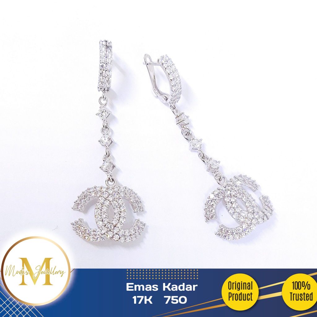 MODIS JEWELLERY - Anting Jepit Panjang Fashion Putih - Emas 17k  750
