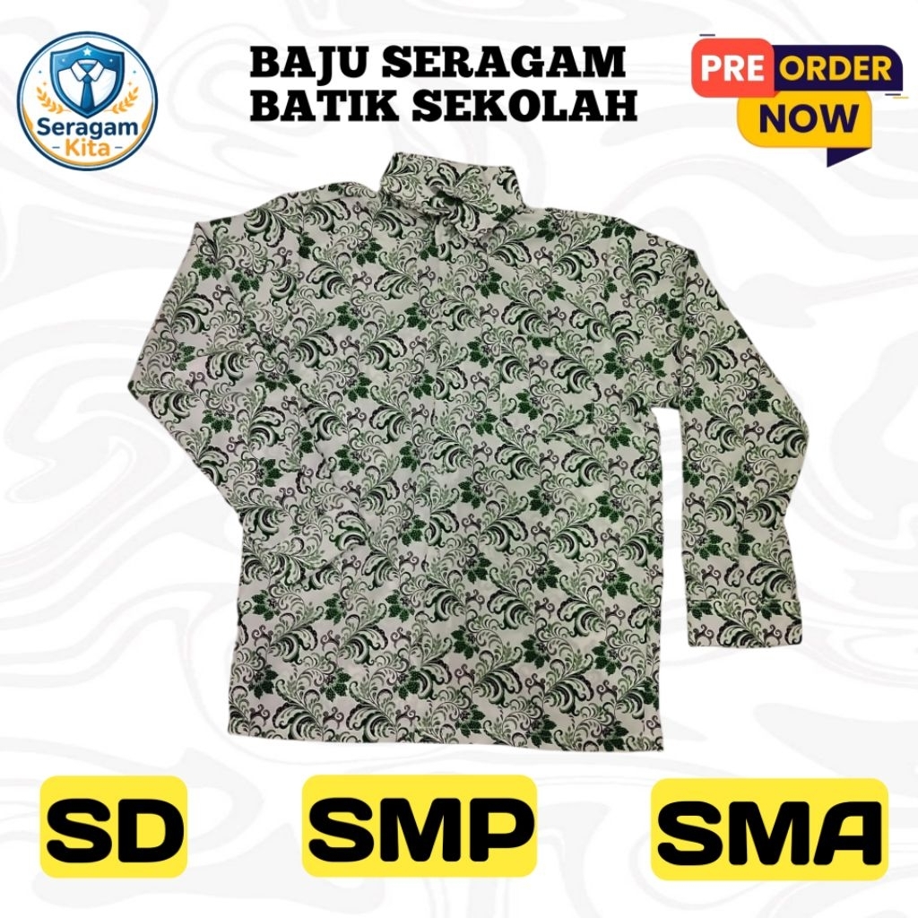 Baju Seragam Batik Sekolah SD/SMP/SMA Motif Kemuning Hijau | Baju Batik Sekolah SD SMP SMA