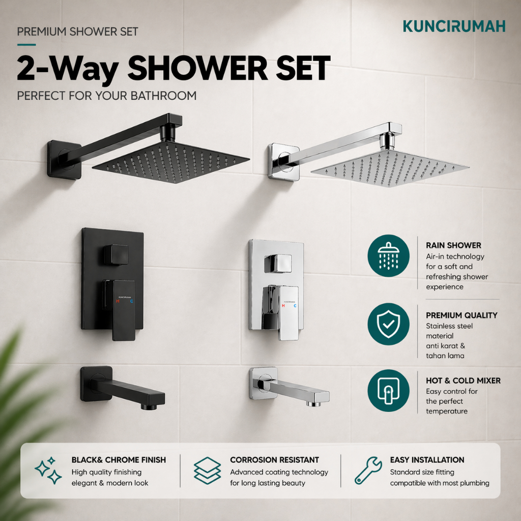 Wall shower set hitam Shower kran tanam bathtub panas dingin black