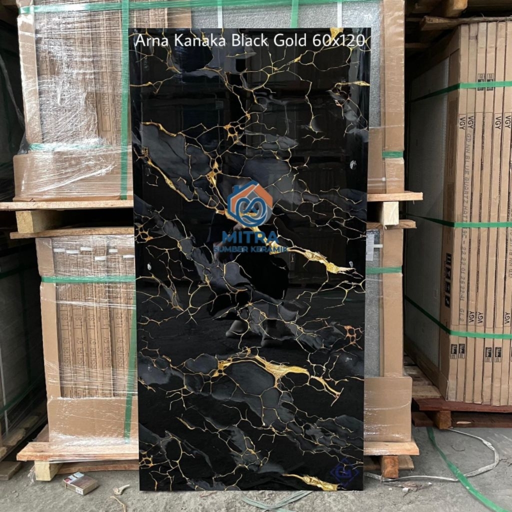 Granite Lantai 60x120 Kanaka Black Gold | Arna | Glazed Polished