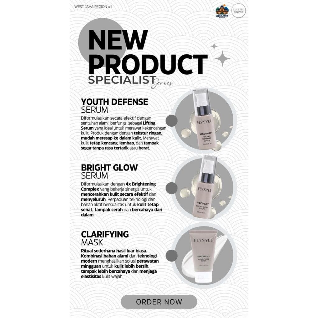 Elysylee Youth Defense, Bright Glow Serum Pengganti Royal Jelly & Luna White, Clarifying Mask Pengga