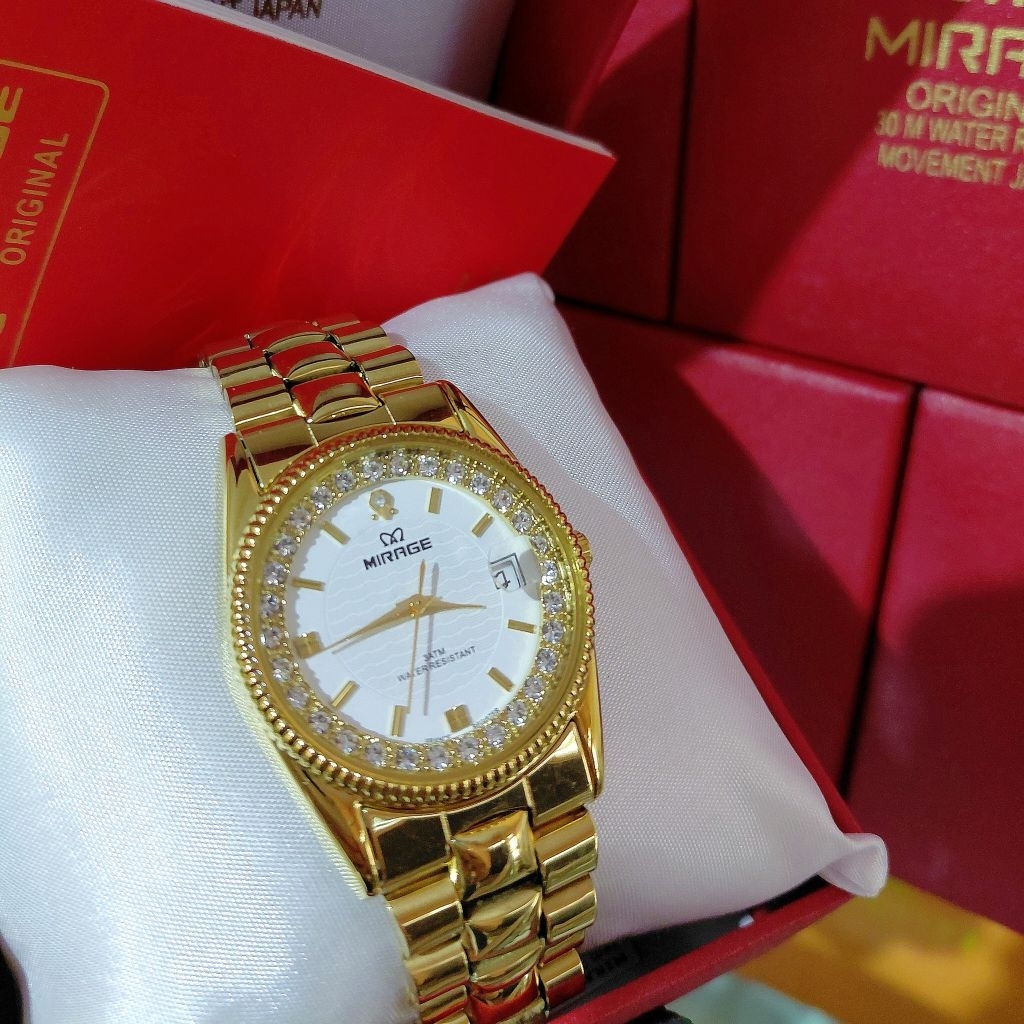 Bestore Watch Mirage Original Pria Wanita Gold Plat White