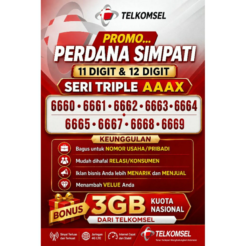 TELKOMSEL SIMPATI NOMOR CANTIK TRIPLE 666 6669 6668 6667 6665 6664 6663 6662 6661 6660