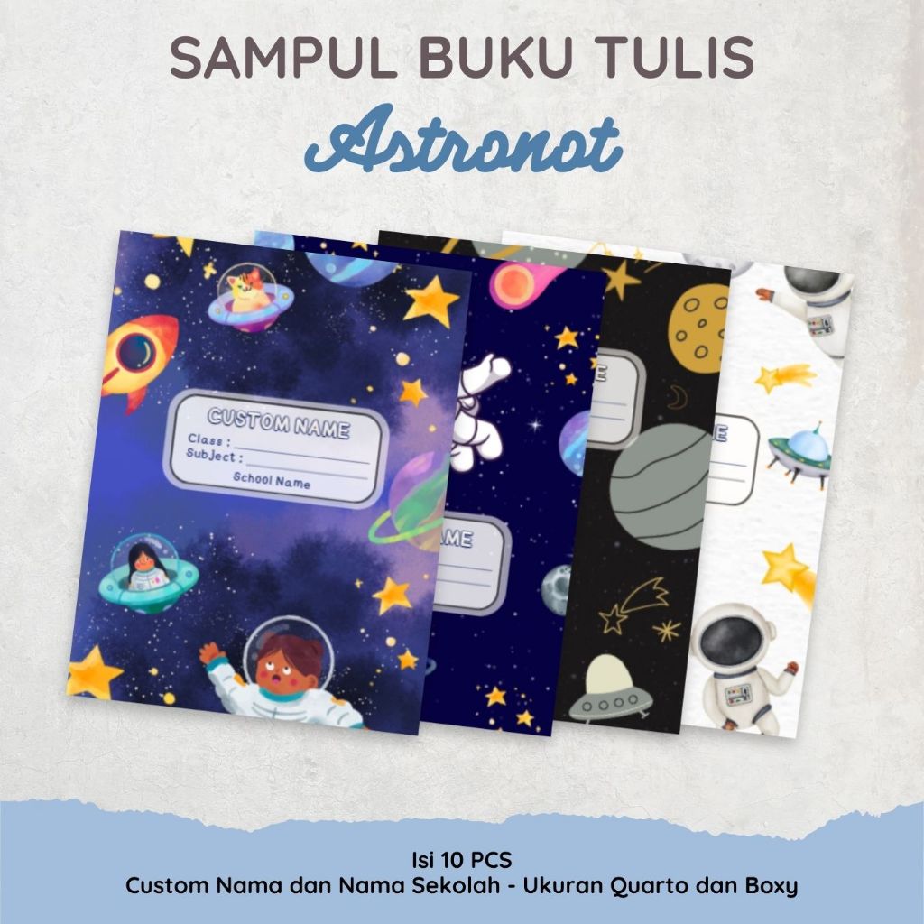 Sampul Buku Custom Nama Aesthetic - Sampul Buku Tulis - Sampul Aesthetic - Astronot Space