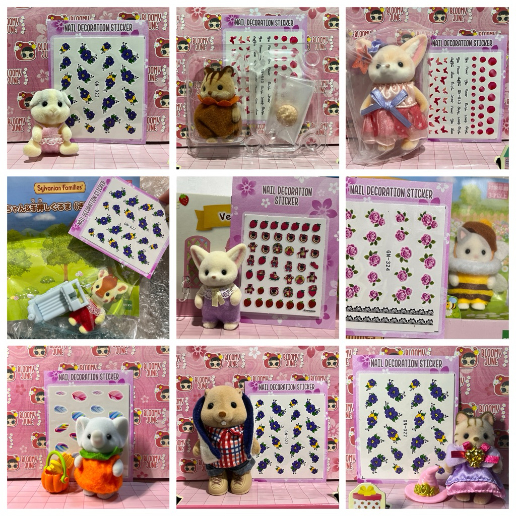 [Updated 20/5] Bundle Sylfam Set Nail Sticker Motif Kartun Sylvanian Families. Nail Decoration Stick