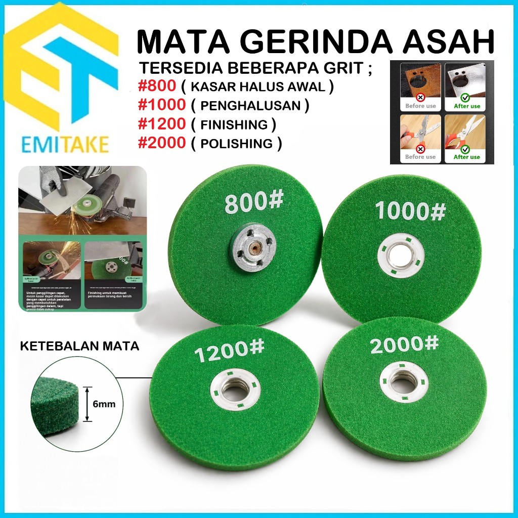 100mm Batu Mata Gerinda Asah Tebal 6mm Grit 800# - 2000# Polishing Grinding Wheel