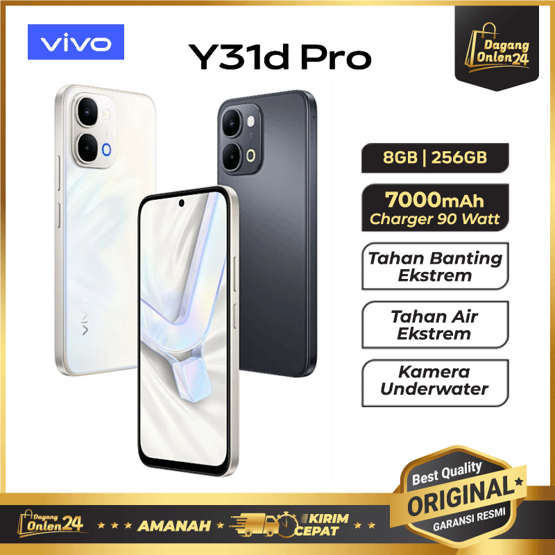VIVO Y31d Pro 4G 8/256GB Tahan Air dan Tahan Banting HP Kamera Jernih Handphone Android Gaming