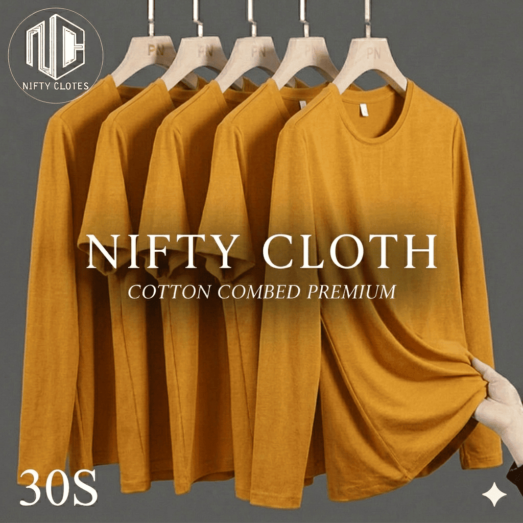 Niftycloth Kaos Polos Dewasa Lengan Panjang Kuning Mustard
