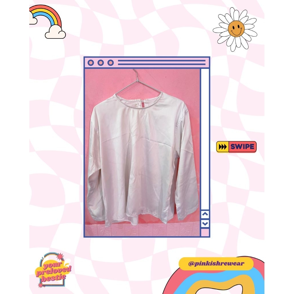 blouse satin broken white inner satin putih