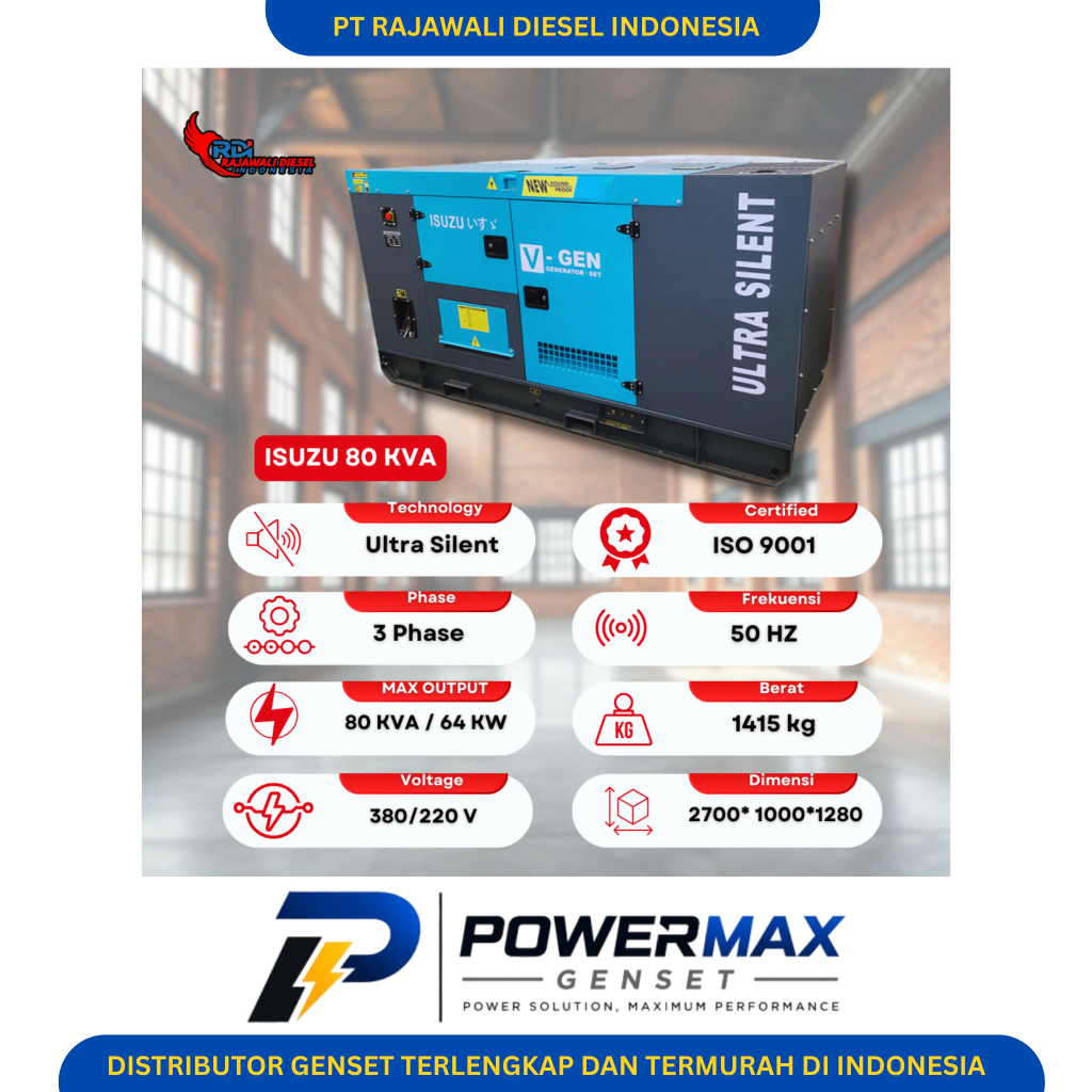 Genset Isuzu 80 KVA Ultra Silent Type Bahan Bakar Diesel 3 Phase 380V Harga Bisa Di Negosiasikan