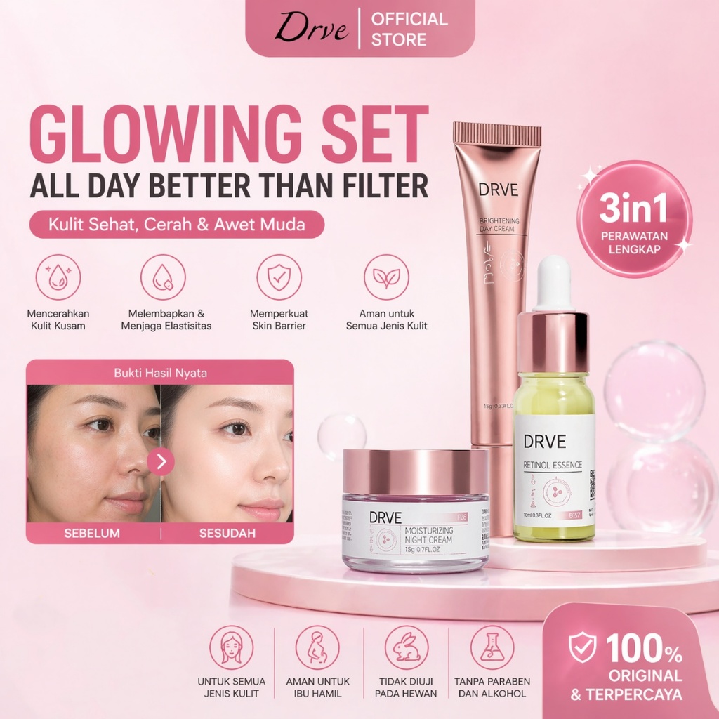 Drve paket bundling 3in1 tampil cantik dengan kandungan Niaciamide untuk  kulit sehat dan bersinar m
