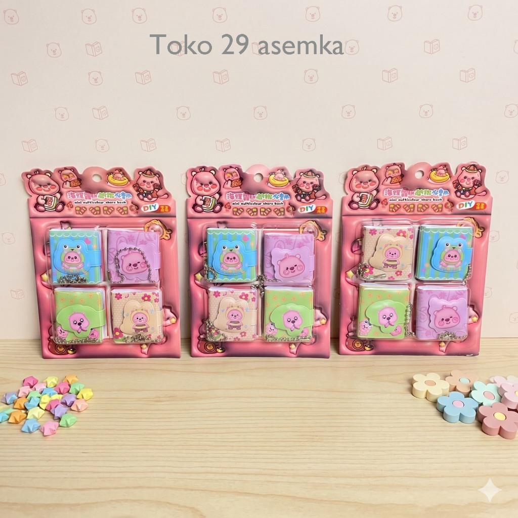 BUKU MINI 1 SET 4 PCS LOOPY FY-0001 BK-2251 DIARY CATATAN MINI ATK ALAT TULIS ANAK CEWE GROSIR COD
