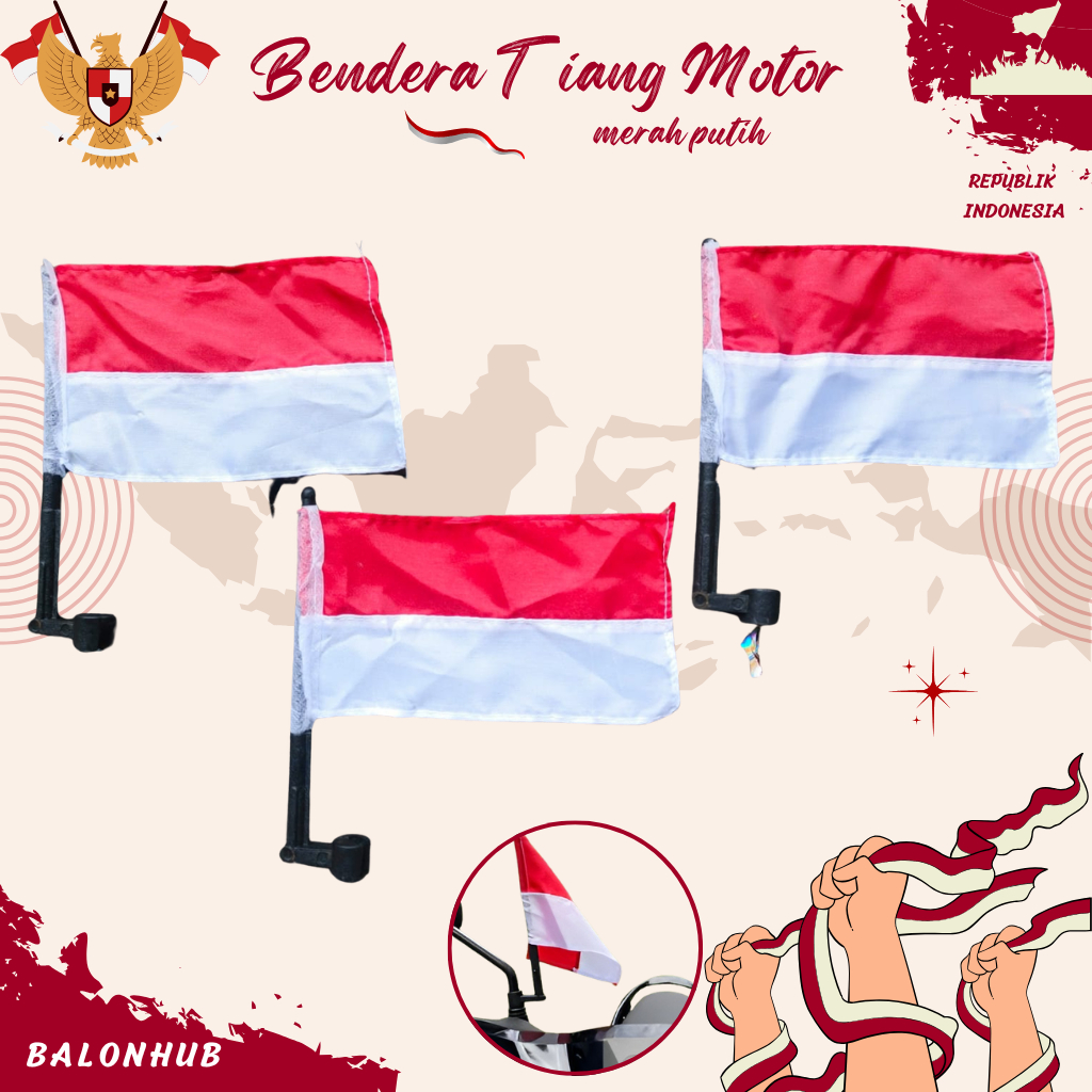 1pcs Bendera Tiang Motor Merah Putih | Bendera Tiang Untuk Spion Motor Merah Putih