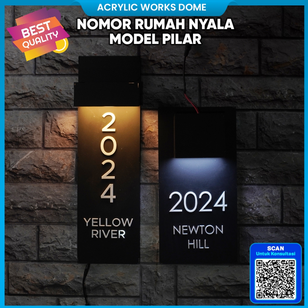 Nomor Rumah LED Akrilik Papan Alamat Rumah Lampu Aesthetic Model Pilar