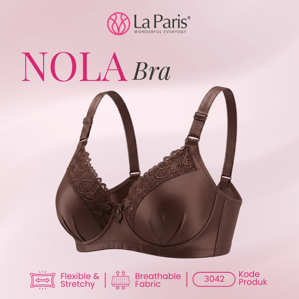 LA PARIS Bra BH Wanita Tanpa Kawat Fashion New Arrival Busa Renda Bunga Lembut Kait 3 Cup C Besar 38
