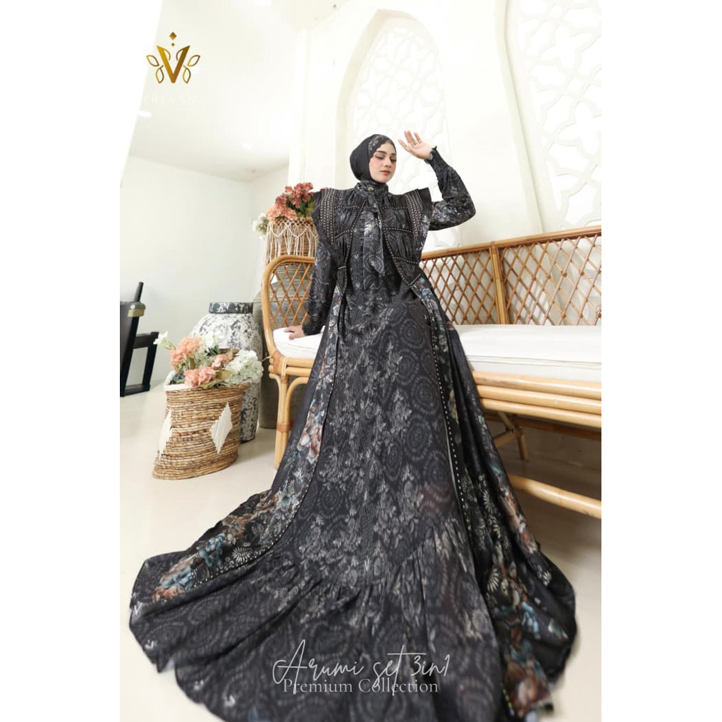 gamis dress arumi trevana Erika nameeza set outer sultan ori df