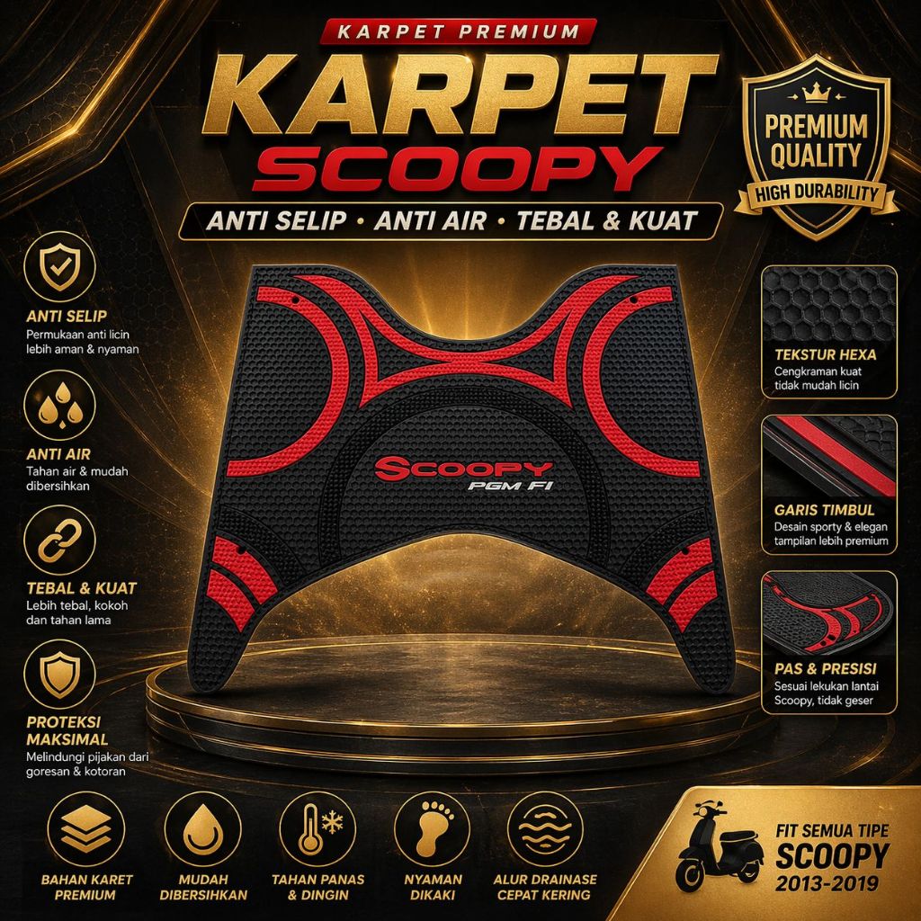Karpet Motor Scoopy 2016-2019 karet tebal anti slip premium  | Karpet Scoopy FI Stylish eSP