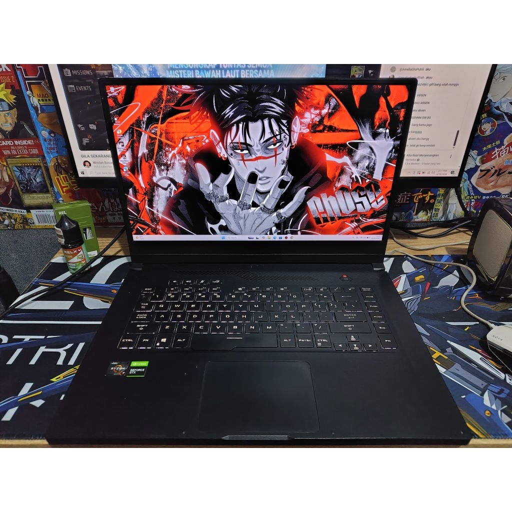Laptop gaming Asus rog Strix zephyrus G g502du ryzen 7 3750h gtx 1660ti ram 8gb SSD 512 layar 120hz