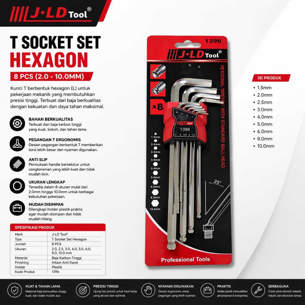 kunci l lengkap 1 set/JLD  Set 9pc Hex Set Key Kunci L Balpoint Perkakas Bengkel