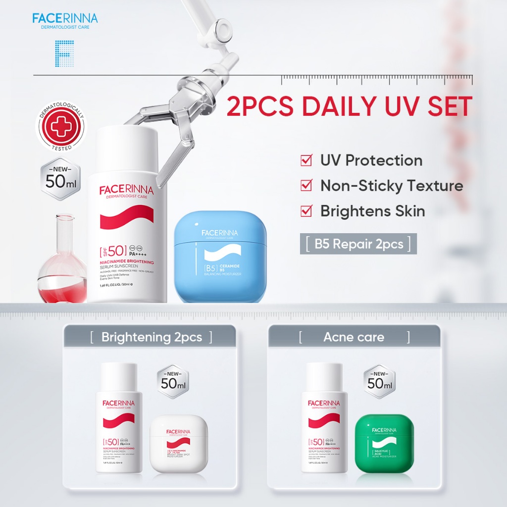 FACERINNA 2pcs Skincare Duo | Moisturizer + Sunscreen | B5 Repair Niacinamide Brightening Proteksi U