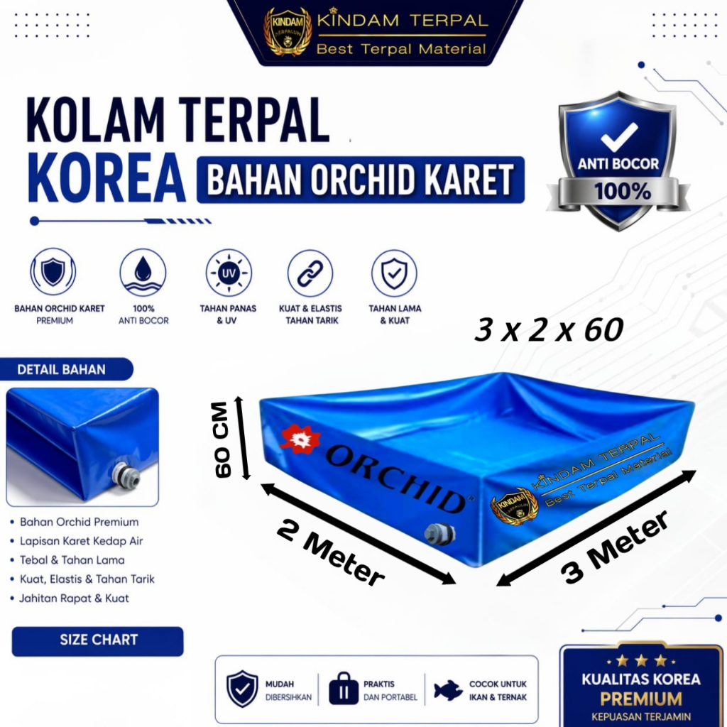 KOLAM TERPAL ORCHID 3x2x60 SEMI KARET | KOLAM TERPAL IKAN LELE, NILA, GURAME, KOI