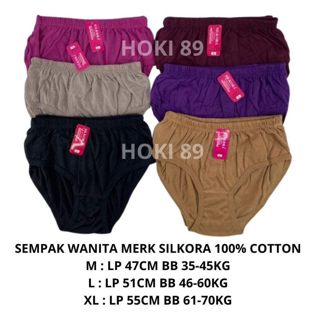 HOKI 89 TERBARU PAKET HEMAT 3 PCS CELANA DALAM WANITA POLOS 100% COTTON MERK SILKORA SIZE M,L,XL / C