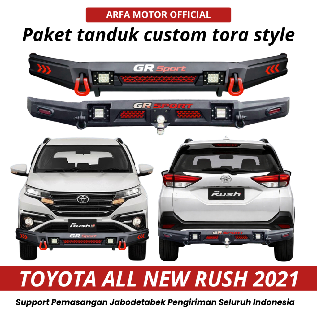 PAKET TANDUK DEPAN TOWING BELAKANG ALL NEW RUSH 2021 CUSTOM TORA PENGAMAN PELINDUNG BEMPER ANTI KARA